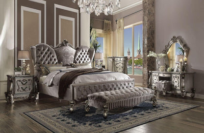 Furniture Versailles Velvet & Antique Platinum Queen Bed 26820Q2