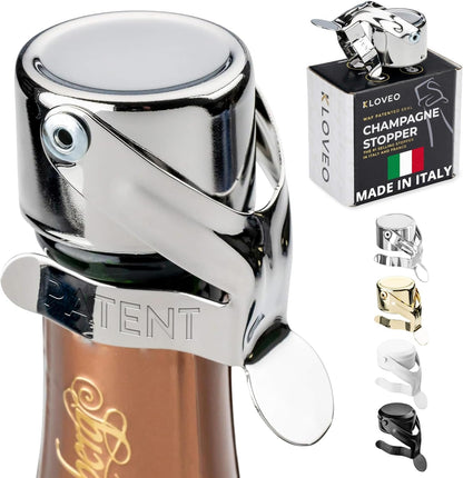 Champagne Stoppers - WAF Patented Seal - Made in Italy | Fits 750Ml Bottles, No Pressure Pump Needed, Keeps Bubbles Fresh 3-5 Days, BPA Free, Easy-Lock Stainless Steel Clip1