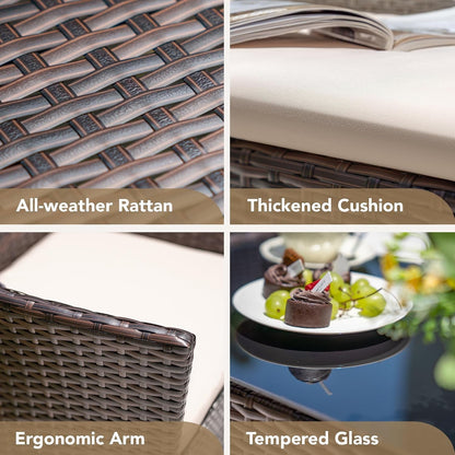 4 Pieces Outdoor Patio Furniture Set, PE Rattan Wicker Chairs(Brown)4