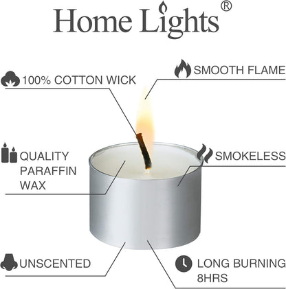 Homelights Unscented Tealight Candles - 100 Pack, 8Hr Smokeless White Votive Candles for Shabbat, Weddings, Home Decor3