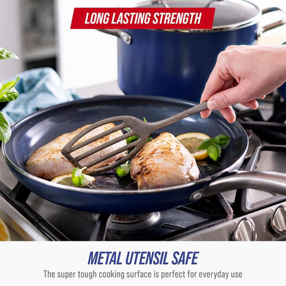 12 Piece Nonstick Cookware Set, Diamond Ceramic Pots & Pans, Dishwasher & Metal Utensil Safe, Non Toxic Pfas-Free, Kitchen Cooking Sauce & Saute Pans, Oven & Broiler to 600F, Blue3