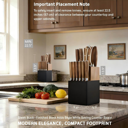 Ultra Sharp 15-Piece Kitchen Knife Set, High Carbon Stainless Steel Blades, Torrefied Brown Wood Handles, Ergonomic Design, Space-Saving Black-Finished Wood Block, Easy Hand Wash, Gift Box5