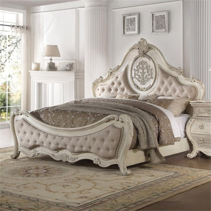 Ragenardus Queen Bed - 27010Q - Beige Linen & Antique White2