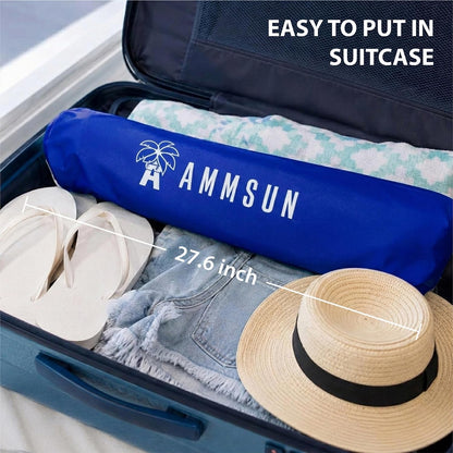 6.5Ft Twice Folded Portable Beach Umbrella with Sand Anchor Windproof, Push Button Tilt and Air Vent UPF 50+ Protection Fits in a Large Suitcase for Patio Garden Beach Pool Backyard Blue7