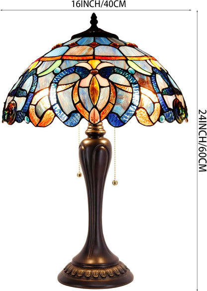 Table Lamp Base Replacement Only with 6 Pcs Bulb, Wide 6.5 Height 24 Inch, Fit for 12, 14, 16, 18 Inch Tiffany Style Stained Glass Lampshade, Dark Bronze Finish, Resin, Pull Chain Switch7