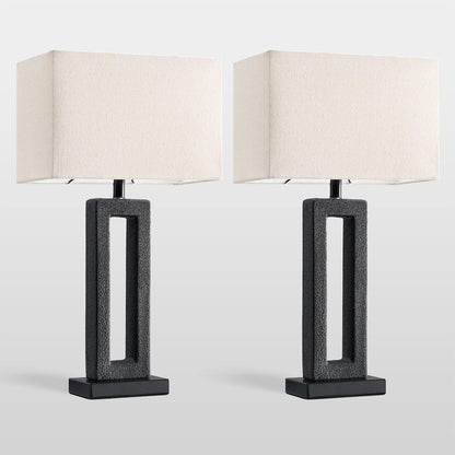 22" Matte Black Textured Ceramic Table Lamps Set of 2, Modern Bedside Lamps with Linen Shade, 5Ft Cord Inline Rotary Gear Switch E26 Nightstand Lamp for Bedroom Living Room Entryway Decor9