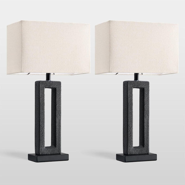 22" Matte Black Textured Ceramic Table Lamps Set of 2, Modern Bedside Lamps with Linen Shade, 5Ft Cord Inline Rotary Gear Switch E26 Nightstand Lamp for Bedroom Living Room Entryway Decor9