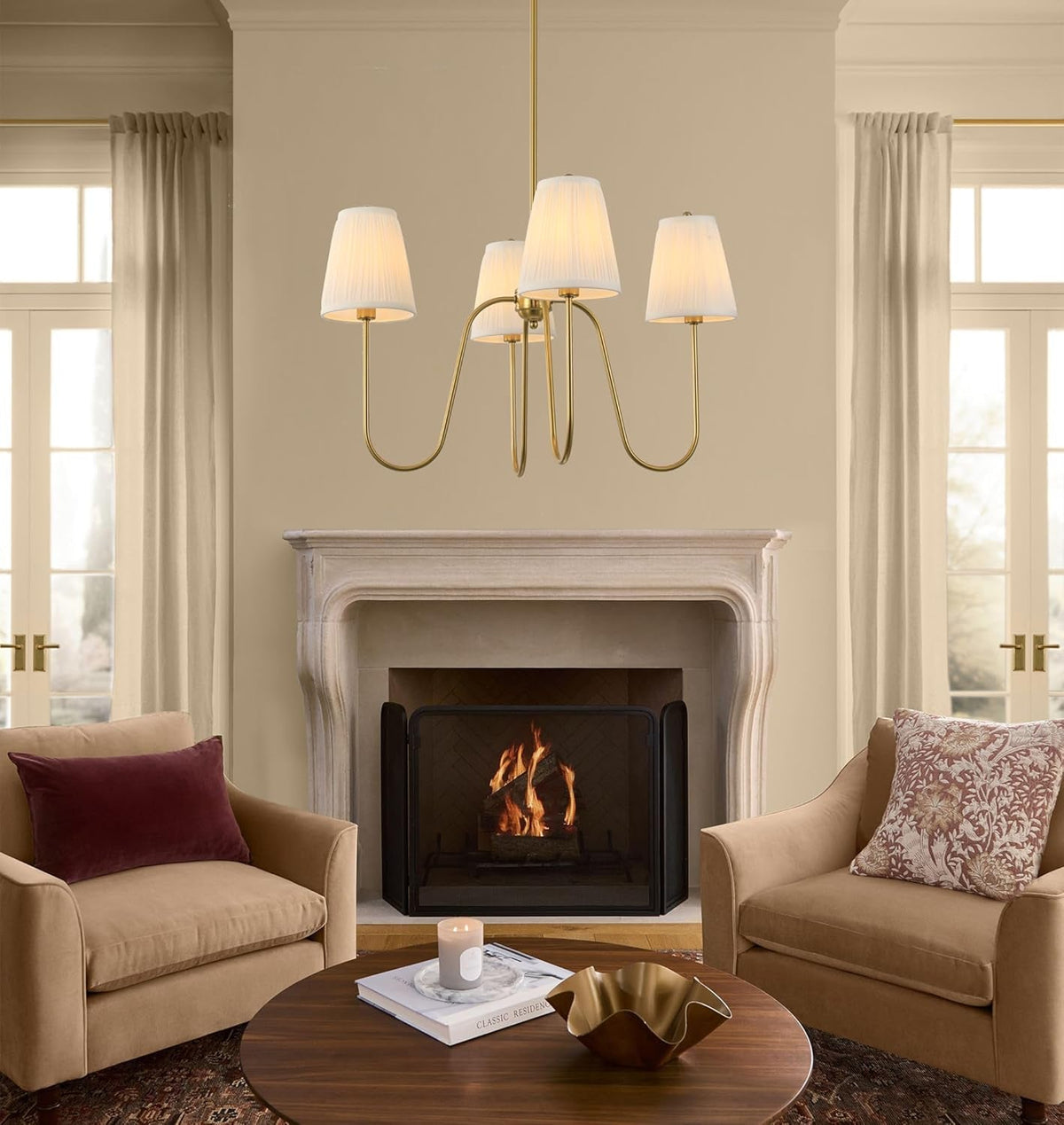 27dia-4-arm-white-pleated-fabric-shade-chandelier-polished-gold