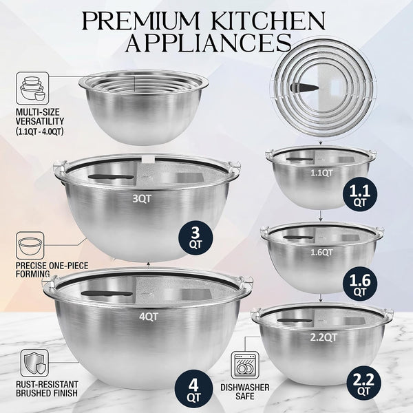 Premium Mixing Bowls, 304 Stainless Steel, See-Through Airtight Lids4
