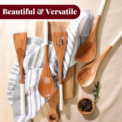 Premium Wooden Spoons for Cooking,Kitchen Utensils Set of 5(12")6