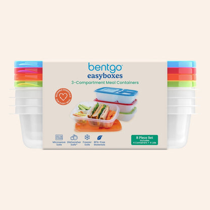 Bentgo Easyboxes - Original Stackable Lunch Boxes - Reusable 3-Compartment Food Containers for Kids and Adults - Bento Lunch Box for Meal Prep, School, & Work - BPA Free, Set of 4 (Classic)9