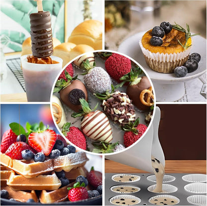 Silicone Cups for Melting Chocolate, 4Pack 100/250/350Ml Capacity Silicone Measuring Cups with 2Pcs 5Ml Droppers，Reusable Baking Supplies for DIY Chocolate Molds4