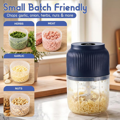 Electric Garlic Chopper, 2026 New Mini Food Processor & Food Chopper for Kitchen, Portable Cordless Garlic Mincer with 4 Stainless Steel Blades, Small Vegetable Chopper for Onion Salad (300ML Blue)3