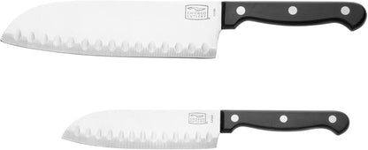 2-Pc Knife Set, Santoku and Partoku Cooking Knife Set, Stainless Steel, Black Polymer Handle Kitchen Knife for Cutting, Chopping, Dicing, Mincing and More1