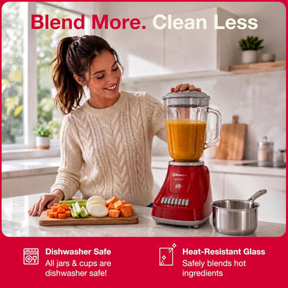 LKM-5970 VR Blender, Home and Kitchen Appliances, 500W Motor, 51 Oz | Glass Jar, 10-Speed, Blender for Smoothies, Milkshakes, Purees, 4 Stainless Steel Blades, Metal Coupling, Red, for Gifts6