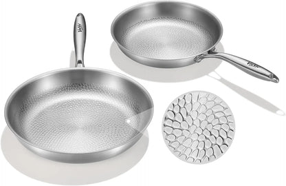Titanium Pans for Cooking,10"+12" Nonstick Pro Frying Cookware | Uncoated Hammered Pure Titanium, PFOA/PFAS/PTFE Free Skillets, Induction & Oven-Safe, Compatible with All Cooktops1