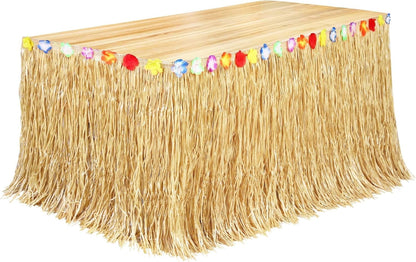 Luau Grass Table Skirt, Straw Yellow, 9 Feet X 29.5 Inch | Hawaiian Party Decorations, Luau Decorations, Hawaiian Table Cloths, Hawaiian Decorations for Party, Tropical, Natural1