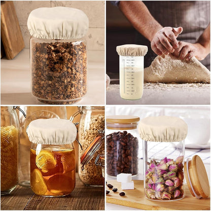 6 Pack Sourdough Starter Jar Covers Cloth - Reusable Linen Covers Cloth for Elastic Sourdough Starter Container, Unbleached Fabric Bread Fermentation Cover for Most 3-4 Inch Glass Mason-Jars6