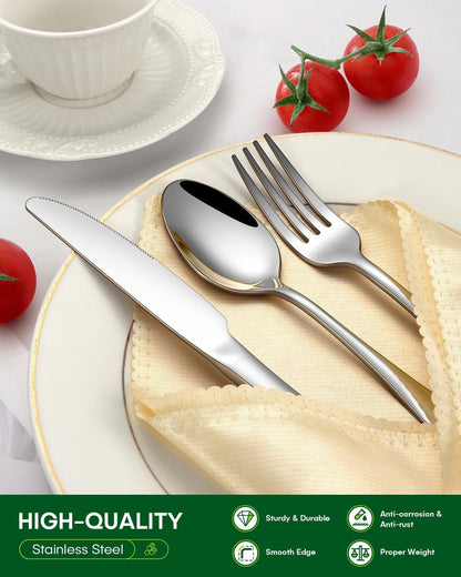20 Piece Silverware Set, Stainless Steel Flatware Set for 4 Food Grade Novelty Flatware Cutlery Utensil Set Include Knife Fork Spoon Mirror Polished Dishwasher Safe3