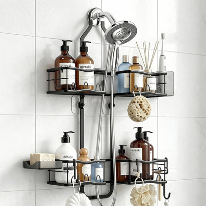 Shower Caddy Hanging Organizer over Showerhead, Rustproof Black1