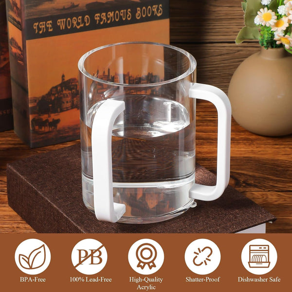 2 Pcs Judaica Hand Washing Cup with Dual Handles,5" Acrylic Clear Netilat Yadayim Cup Lota for Bathroom(White Handle)4