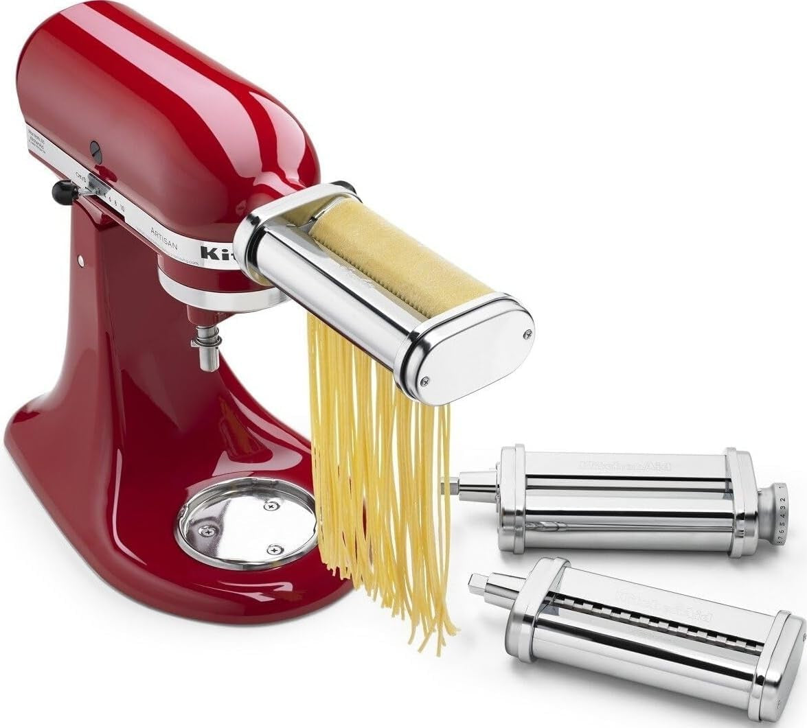 kitchenaid-ksmpra-3-pc-pasta-roller-cutter-set-for-kitchenaid-stand-mixers-fits-all-household-kitchenaid-stand-mixers-stainless-roller-and-cutters-easy-to-clean-with-cleaning-brush