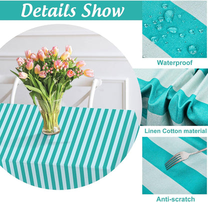 Striped Tablecloth, Blue Green Scalloped, 55 X 70 Inch3