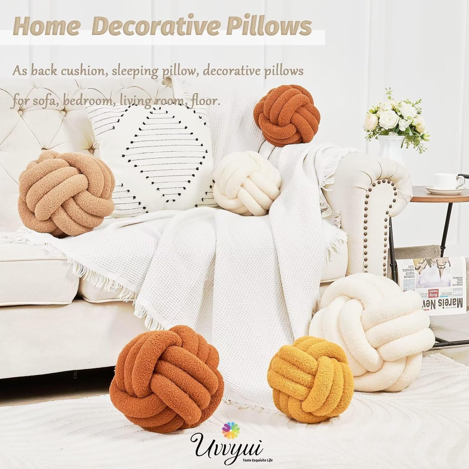 knot-pillow-ball-soft-home-decorative-round-throw-pillow-handmade-knotted-plush-pillow-round-boucle-pillow-cushion-8-6-inches-ivory