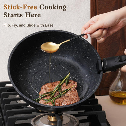 15Pcs Pots and Pans Set Non Stick, Detachable Handle, Induction | Nonstick,Black, Aluminum, Granite Coating,Induction Ready, RV Kitchen, Stackable Design, Space-Saving for Small Kitchens3