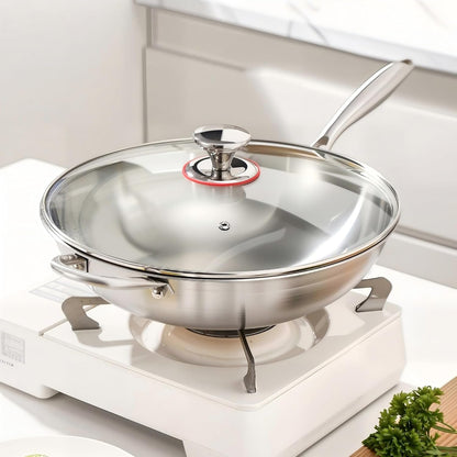 12.5 Inch Stainless Steel 316 Wok with Lid, Stir-Fry Pans, Dishwasher and Oven Safe, Works on Induction (12.5 Inch)2