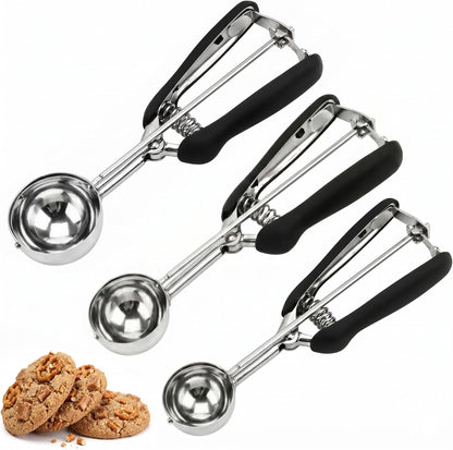Cookie Scoop Set, 3Pcs Ice Cream Scoop, Cookie Scoops for Baking Set of 3, 18/8 Stainless Steel Cookie Scooper for Baking, Ice Cream Scooper with Trigger Release, Cookie Dough Scoop with Non-Slip Grip1