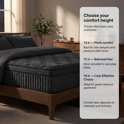Queen Mattress 14 Inch, Medium Firm Hybrid Mattress in a Box with Memory Foam & Pocket Coils, Cooling Breathable Cover, Low Motion Transfer, Reinforced Edge Support, Dark Gray9