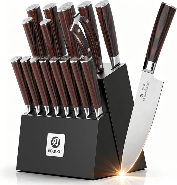 18-Piece Japanese Santoku Stainless Steel Knife Set with Block1