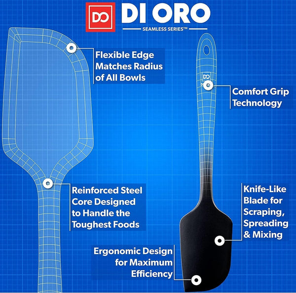 DI ORO Silicone Spatula Set - 600F Heat Resistant, 4-Pc Black4
