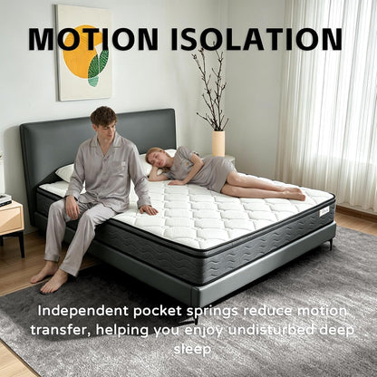 Queen Mattress, 12 Inch Queen Size Mattress in a Box, Memory Foam Medium Firm Hybrid Mattress with Individual Pocket Springs for Back Pain Relief, Motion Isolation, Certipur-Us3