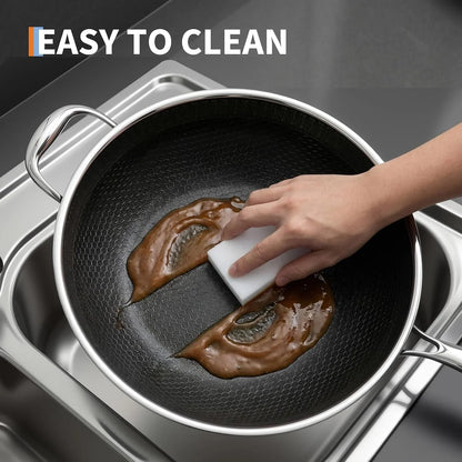 13 Inch Wok Pan,Pfoa Free Cookware,Non Stick Stainless Steel Woks & Stir-Fry Pans Nonstick, Dishwasher and Oven Safe, Works on Induction | Multi Layer Composite Steel Structure, Durable and Uniformly Heated, Dishwasher Safe6