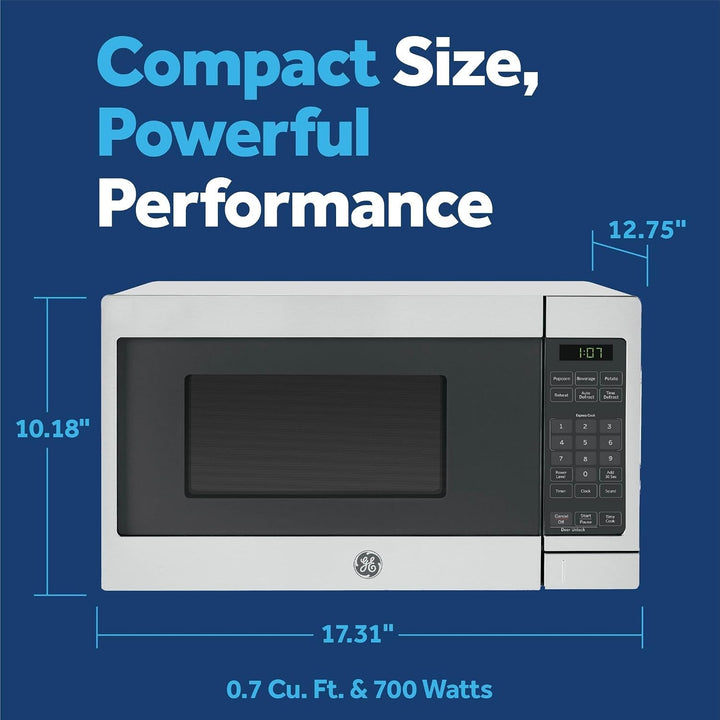 GE Countertop Microwave, 700 Watt 0.7 Cu. Ft., Stainless Steel, GCST07N1WSS | 4 Convenience Cook Settings, One-Touch Controls, Child Lock Technology, Glass Turntable, for Kitchen, Dorm, Office, Apartment+2
