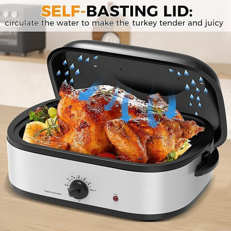 14-quart-electric-roaster-oven-with-slow-cooker-function-turkey-roaster-oven-buffet-with-self-basting-lid-removable-pan-cool-touch-handles-easy-to-clean-silver