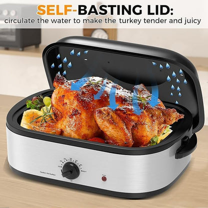 14 Quart Electric Roaster Oven with Slow Cooker Function, Turkey Roaster Oven Buffet with Self-Basting Lid, Removable Pan, Cool-Touch Handles, Easy to Clean, Silver4