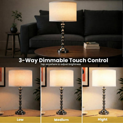 Modern Gourd Table Lamps Set of 2, Touch Control Bedside Lamp for Nightstand with USB Ports, 3-Way Dimmable Nightstand Lamps for Living Room Bedroom Table, Black3