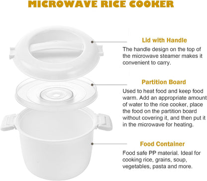 Microwave Rice Cooker, 1.8 Quart/7 Cup Microwave Steamer for Vegetables, Micro Cookware Pot Food Container3
