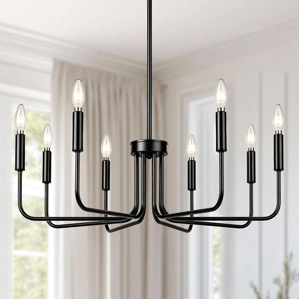 8-Light Black Chandelier, Farmhouse Hanging Light for Dining Room1