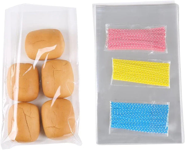 100 Pcs 10 in X 6 in Clear Flat Cello Cellophane Treat Bags Good for Bakery, Cookies, Candies,Dessert(By Brandon)1.4Mil.Give Metallic Twist Ties!7
