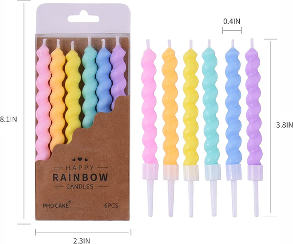 12-Count Macaron Spiral Birthday Candles - Cake Toppers in Soft Rainbow Colors - Elegant Macaron Palette for Birthdays7