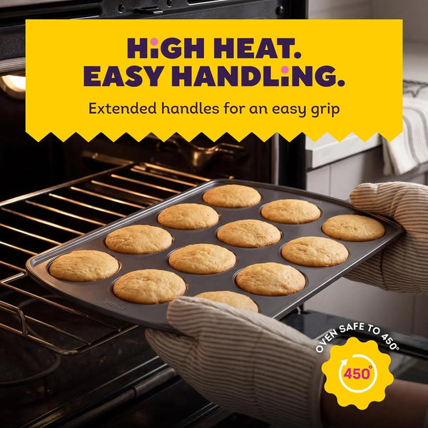 Gold Non-Stick Muffin Top Pan, Made without PFAS, 11 X 16 in | Non-Stick Steel with Scratch-Resistant Coating, Resists Warping, Extended Handles, Dishwasher Safe, Perfect for Muffin Tops8