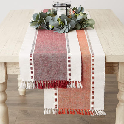 Dobby Stripe Table Runner, 13X72 Burnt Orange & Cream Background5
