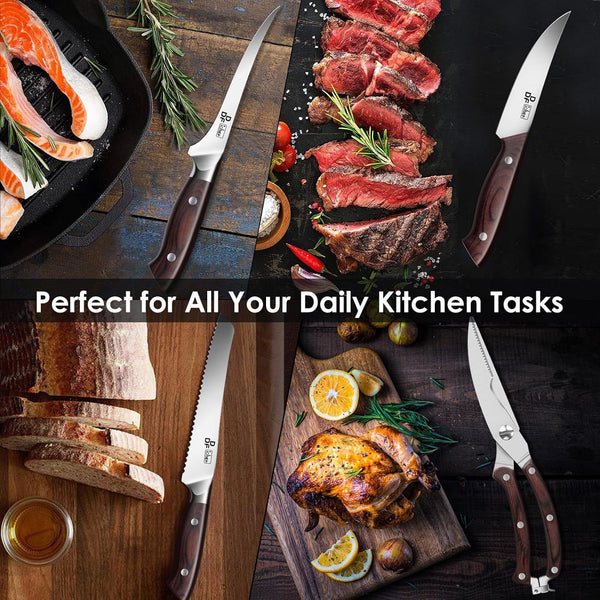 16-Piece Kitchen Knife Set, High-Carbon Stainless Steel, Pakkawood Handles | Ultra-Sharp Knife Block Set with Ergonomic Full-Tang Handles, Professional Knife Set with Block and Sharpener for Gifting6