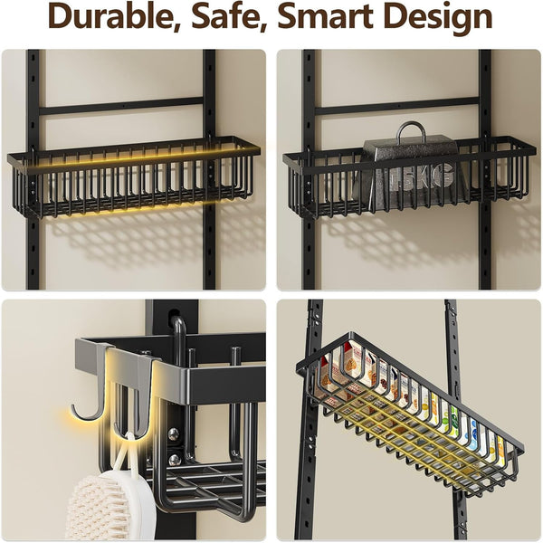 9 Tier over the Door Pantry Organizer, 2 in 1 Wall Mount or Hanging Spice Rack with Adjustable Deep Basket, Heavy-Duty Seasoning Organizer and Storage for Kitchen Cabinet Closet Bathroom3