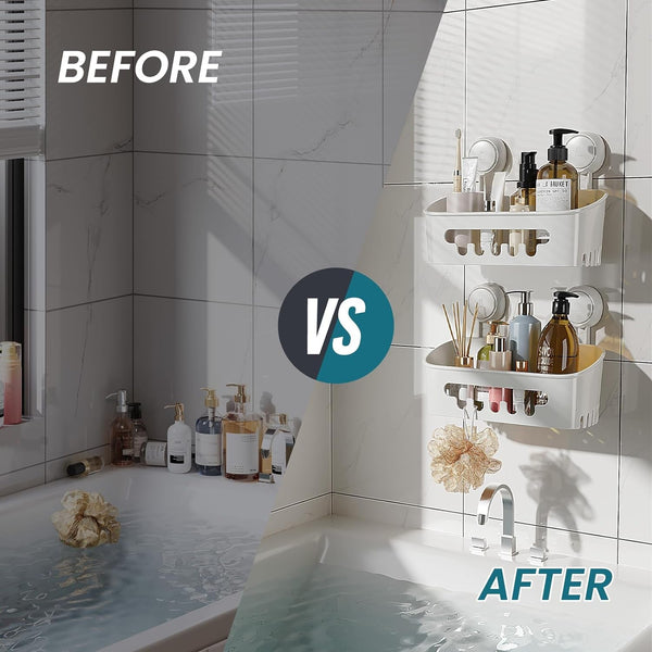 Shower Caddy Suction Cup 2 Pack, Heavy Duty Bathroom Organizer, Removable Shelves for inside Shower, Shampoo, Waterproof Suction Plastic Storage for Bathroom Accessories Holder, White5