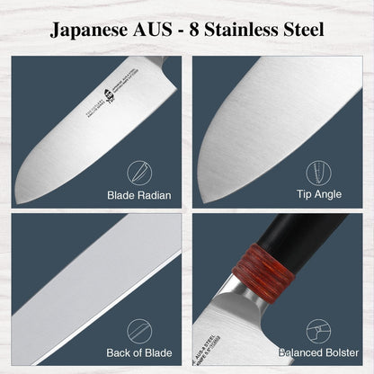 Santoku Knife 5.5 Inch Small Kitchen Knife Pro Asian Chef Knife Cooking Knife for Vegetable Fruit and Meat, AUS-8 Stainless Steel with Comfortable Handle, Gift Box Ring Lite Series3